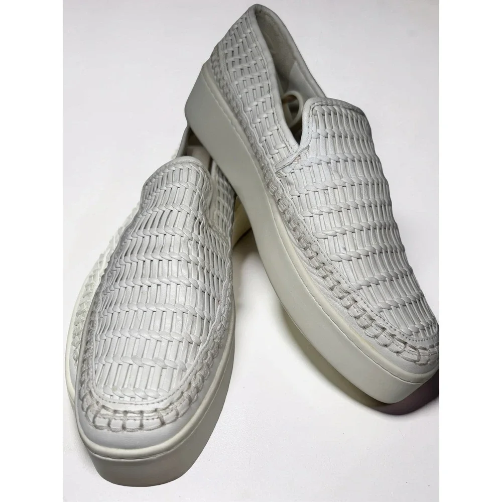 Vince Woven White Leather Stafford Platform Slip On Shoes 38 US Size Lk Nw